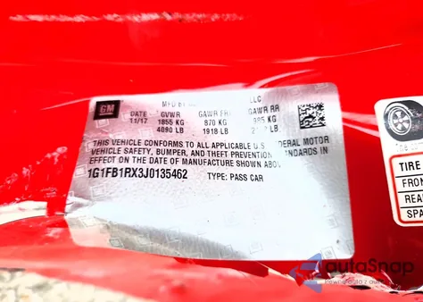 2018 Chevrolet Camaro Lt z USA, uszkodzony, nr VIN 1G1FB1RX3J0135462